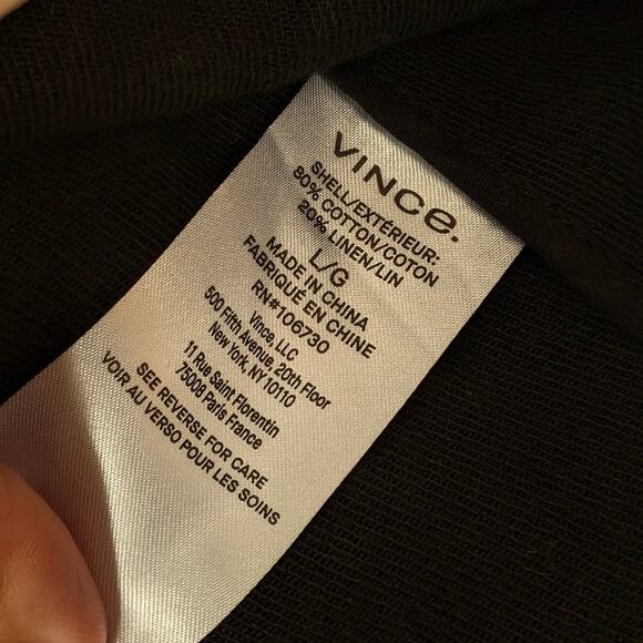 Vince Women's Cropped Collared Black Cotton/Linen Blazer Coat, size L - Picture 6 of 7